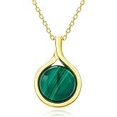 AIBAO 925 Sterling Silver Genuine Turquoise/Malachite Gemstone Pendant Necklaces for Women Healing Crystal Teardrop Necklace