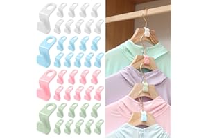 CALORPET Clothes Hanger Connector Hooks, Multicolor 40pcs Plastic Closet Space Savers, Hanger Extender Hooks Closet Organizer Hanger Clips for Plastic Wooden Wire Hangers