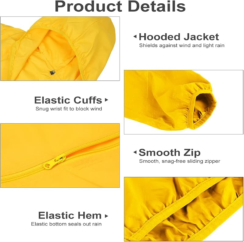 Regenjacke Faltbar Kapuze Wasserdichte, Sportjacke (Hellgelb, M)