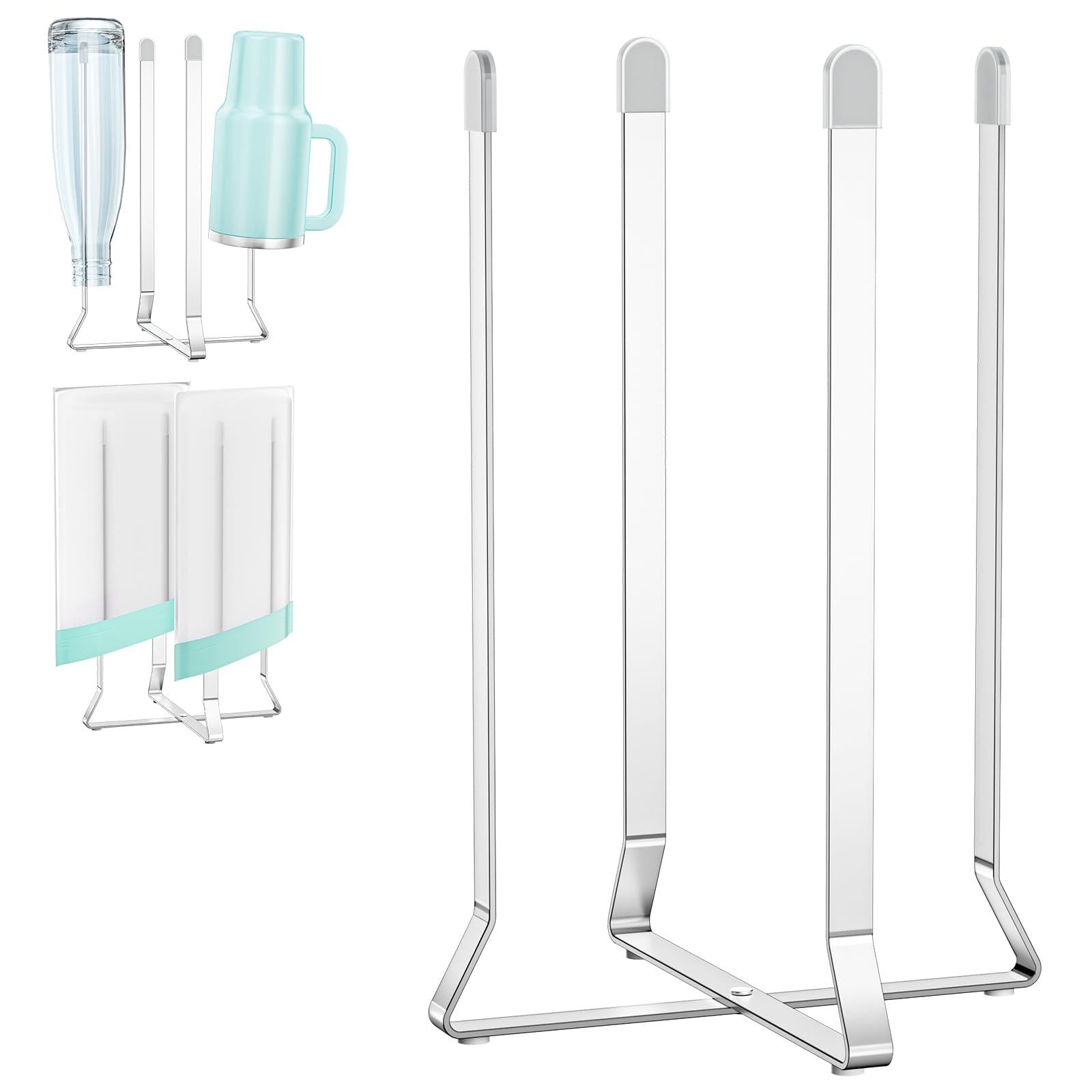 Abtropfgestell Flaschen, Flaschenhalter Küche, Faltbarer Flaschenständer zum Abtropfen, Edelstahl Babyflaschen Trockenständer,Flaschenhalter Abtropfständer, für Plastiktüten, Flaschen (1, Sliver)