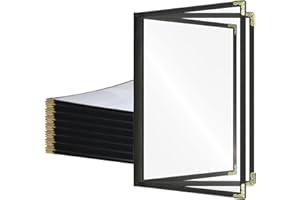Goodsmart 12 Packs Cafe-Style Menu Covers, 3Pages/6Views Standard 8.5''x 11” Menu Holders, Durable Double-Stitched Edge, Crystal Clear Vinyl Protection, Easy-Insert Design Ideal for Restaurants(12PCS)