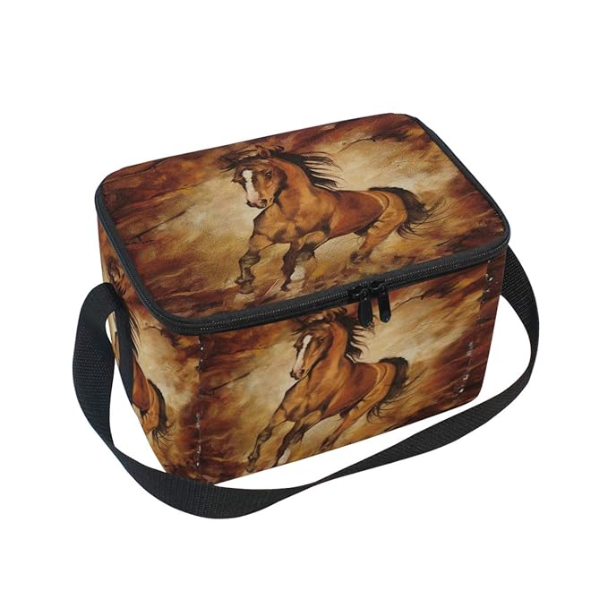 Lunchboxen mit gerissenen Kanten, Braun mit Tiermotiv, tragbar, wasserdicht, isoliert, Kühltasche mit Reißverschluss, Picknic