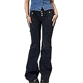 HOXIJIA Women Y2K Low Rise Flare Jeans Wide Leg Stretch Denim Pants 2000s Retro Bell Bottom Streetwear Trousers