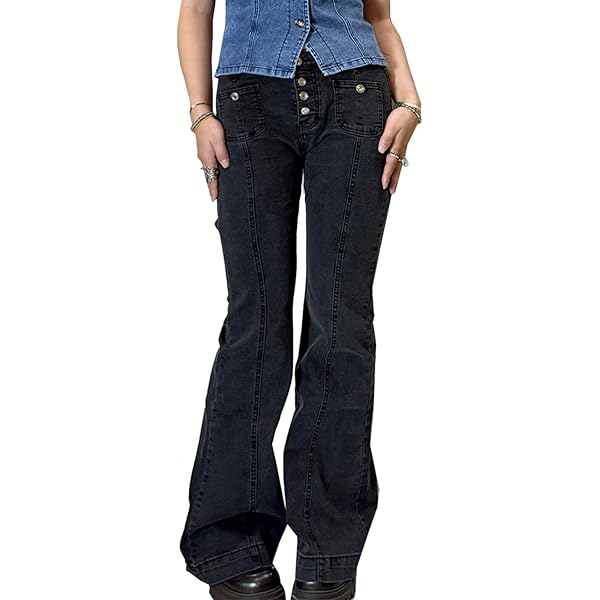 Cotoinddy Women's Multi Pocket Jeans Hip Hop Streetwear Low Waist