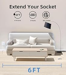 TiFFCOFiO Indoor Extension Cord, 2 Prong 6 Feet