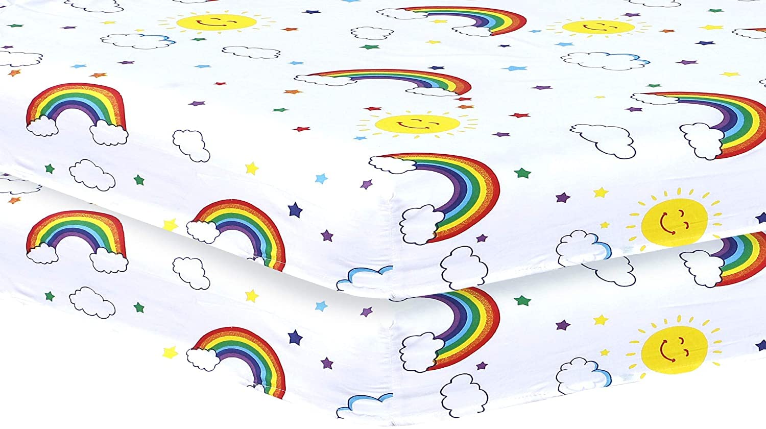 Indus Textiles - cotbed fitted sheet, Pack of 2 cot bedding Fitted cot sheets, Easy Care Soft and Durable, cot bed sheets 140 x 70 fitted - cot bed sheets - Rainbow