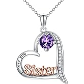 HPQQ Gifts for Sister Necklace 925 Sterling Silver Birthstone Necklaces Friendship Jewelry Birthday Gifts for Women