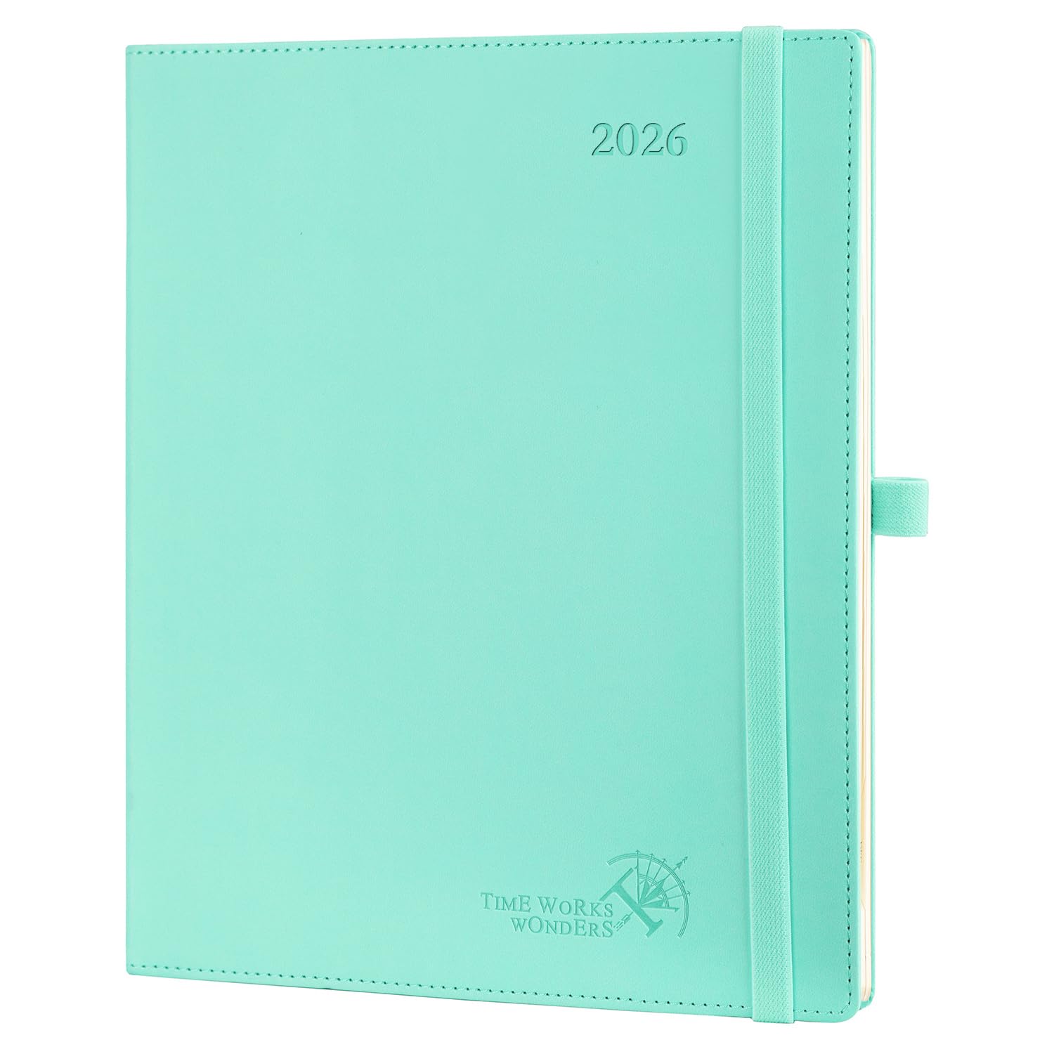 POPRUN 2026 Planner (Large - 8.5'' x 10.5'') - 2026 Weekly Calendar (Jan. 2026 - Dec. 2026) with Hourly Time Slots, Weekly/Monthly Appointment Book for Time Management - Leather Soft Cover - Green Image