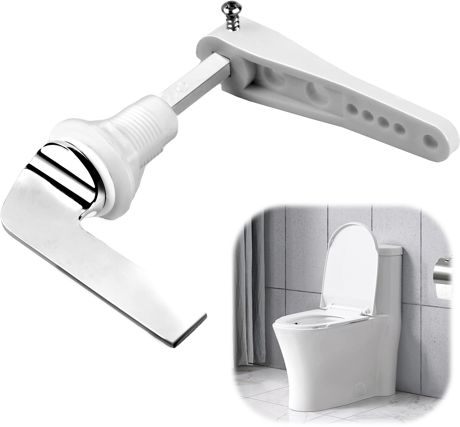 Zinc Alloy Toilet Cistern Handle - Metal Flush Replacement, Easy to Install WC Tank Lever, Universal Water Tank Fitting, Adjustable Plastic Arm for Flusher