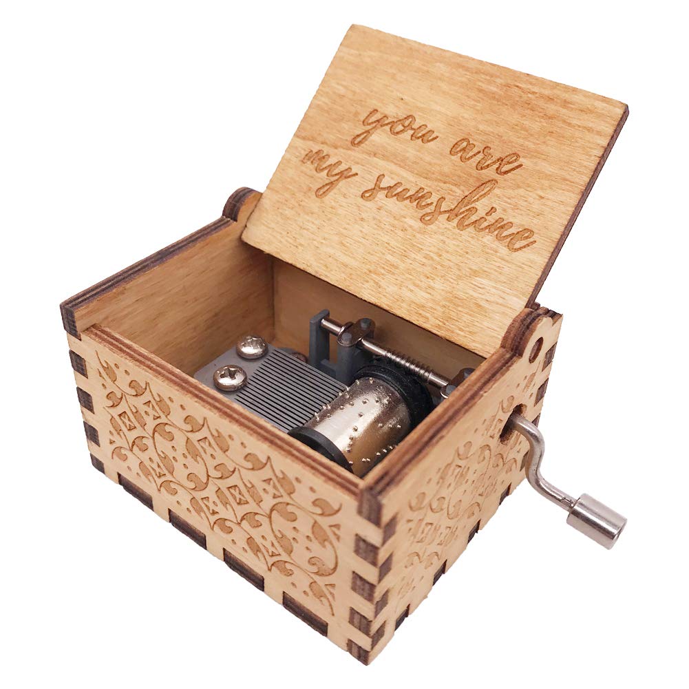Youtang Gift for Mom Dad Son Daughter, You are My Sunshine Music Box Laser Engraved Wood Vintage Music Boxes Unique Gift for Mother's Day/Father's Day/Birthday/Christmas