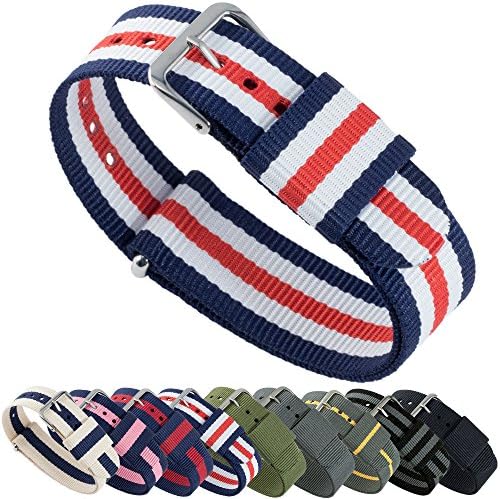 RB Premium Watch Bands - Ballistic Nylon, Stainless Steel - Choice of Color & Length (18mm, 20mm, 22mm) (Navy / Crimson / Ivory, 22mm)