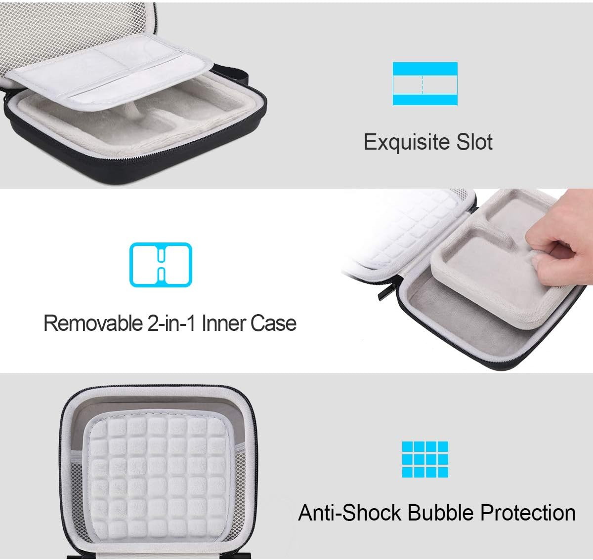 Lacdo 2-in-1 External Hard Drive Carrying Case for SanDisk Extreme Portable SSD SDSSDE60-G25 / G-Technology G-Drive Mobile SSD 250G 500G 1TB 2TB USB 3.1 USB-C Shockproof Travel Storage Bag - Image 3