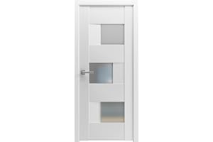 VDOMDOORS Solid French Door Opaque Glass 28 x 80 inches | Sete 6933 White Silk | Single Regular Panel Frame Handle | Bathroom Bedroom Modern Doors