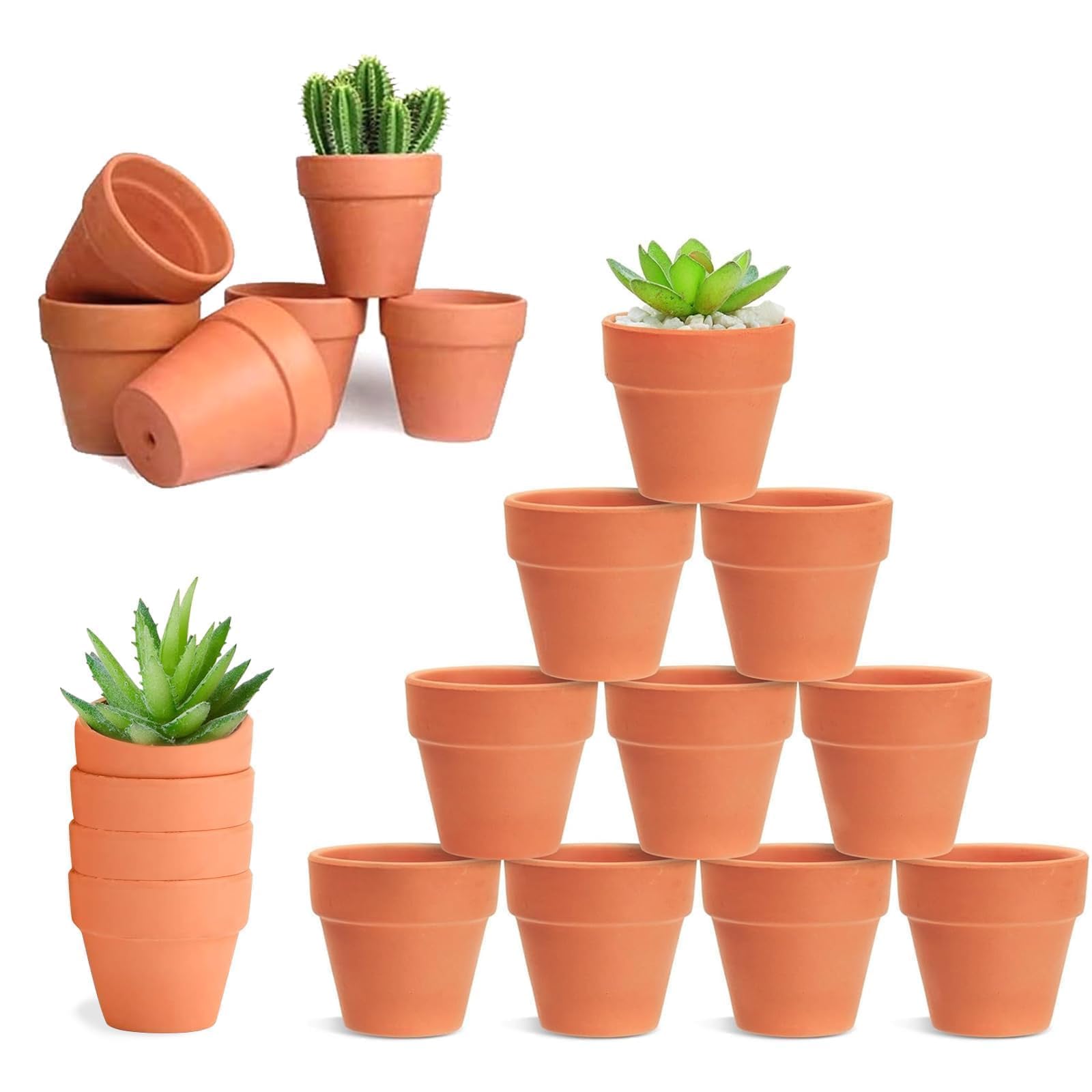 HDKAJL 20Pcs Small Terracotta Plant Pots, 4.8cm Mini Flower Pots,Small Ceramic Plant Pots with Drain Hole, Tiny Terracotta Pots for Cactus Succulent House Plants Flowers DIY Home Office Indoor Outdoor โ image 1