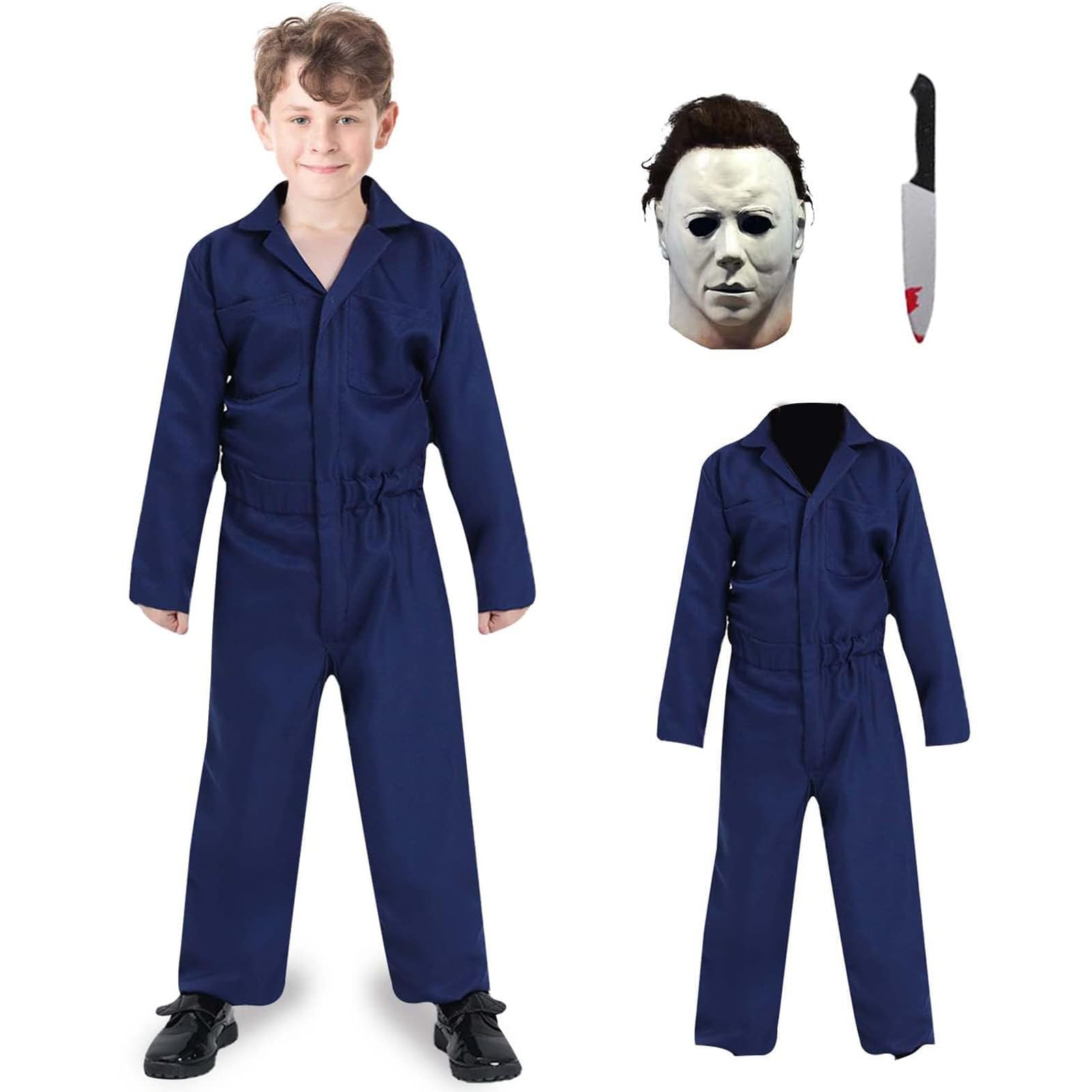 Makoike 3PCS Michael Costume Myers Mask Kids Scary Killer Jumpsuit Carnival Halloween Costumes Cosplay Outfits