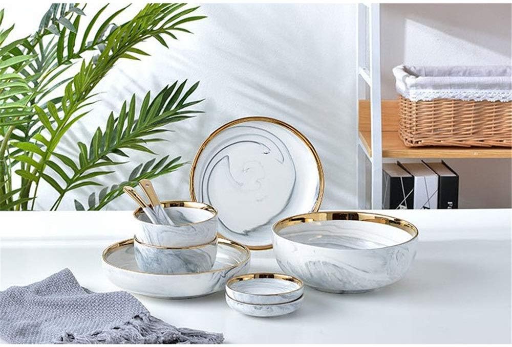 Dinner Tableware Set Nordic Style Dinner Set For 2 People Phnom Penh Marble Ceramic Tableware Set Household Ceramic Tableware And Plate Dinner Service Set (Color : As picture, Size : 7 PCS)