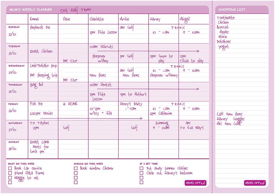 MUM's Weekly Planner - undated desk pad - organise your busy family - It's All About The GRID, Pink, A4 - Image 4
