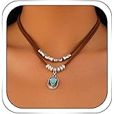 Firuilo Western Necklaces Cowboy Cowgirl Accessories Beaded Turquoise Hat Pendant Necklaces Layered Vintage Leather Necklaces for Women