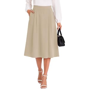 CZYINXIAN Women's High Waisted Midi Skirt Summer Business Casual Skirts A Line Pleated Flowy Skirt with Pockets