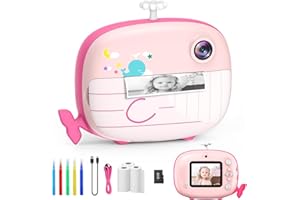 USHINING Kids Camera Instant Print Camera for Boys Girls Selfie Digital Camera for Kids Aged 3-12 Printing Video Camera for Kids 1080P 2.4 Inch Screen with 32GB SD Card,Color Pens,Print Papers(Pink)