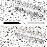TecUnite 4000 Pieces Glass Flatback Gemstones Round Flat Back Rhinestones 6 Sizes 1.5 mm-6 mm in Box with Tweezer and Rhinestones Picking Pen for Nail Face Art (Crystal AB and Clear)