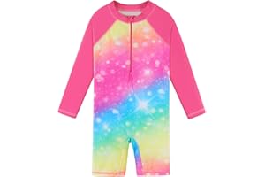 BAOHULU Girls One Piece Long Sleeve Swimsuit UPF 50+ UV Bathing Suit Zipper Closure Beach Rashguard Swimwear