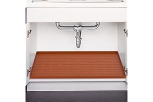 FOOZET Under Sink Mat Waterproof - 22"x34" Kitchen Cabinet Sink Mat with Unique Drain Hole Design, Liner Protector for Kitchen Sink and Bathroom, Water Drips, Leaks, Spills, Hold up to 3.3 Gallons of Liquid