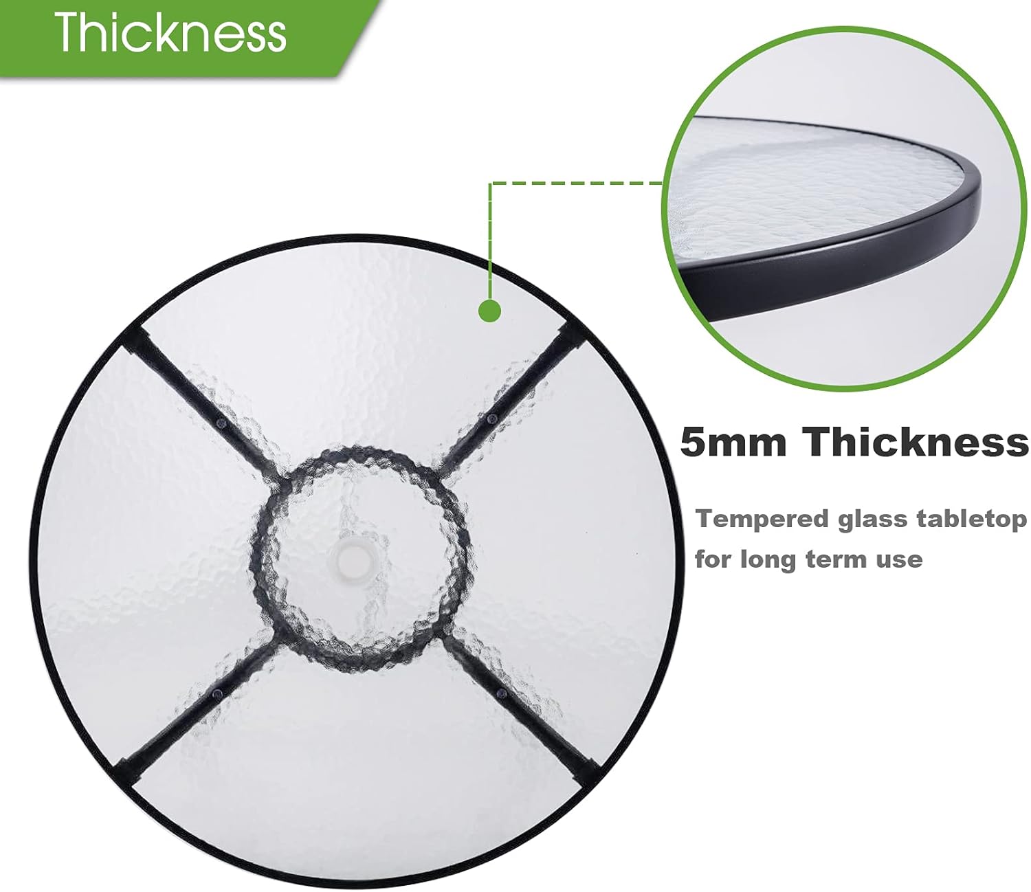 Outdoor Patio Table, 32'' Round Bistro Table with Tempered Glass Table Top and Umbrella Hole Steel Frame Outdoor Furniture Party Conversation Coffee Table for Garden Backyard Balcony Lawn: Kitchen & Dining