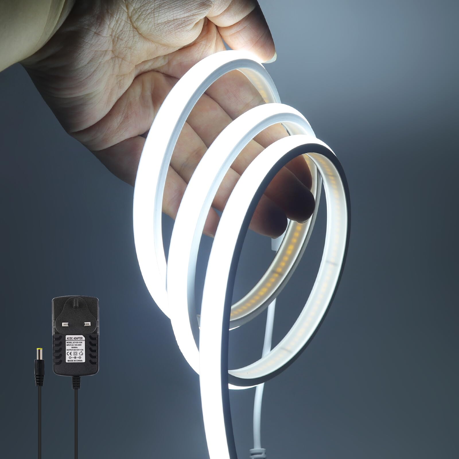 KAFULA 12V COB Neon LED Light Strip, IP65 Waterproof Flexible, 320 LEDs/m Super Bright FCOB LED Fairy Light CRI90+, Can be Cut Every 2.5CM, Home Lighting [3m, White Light 6000K]