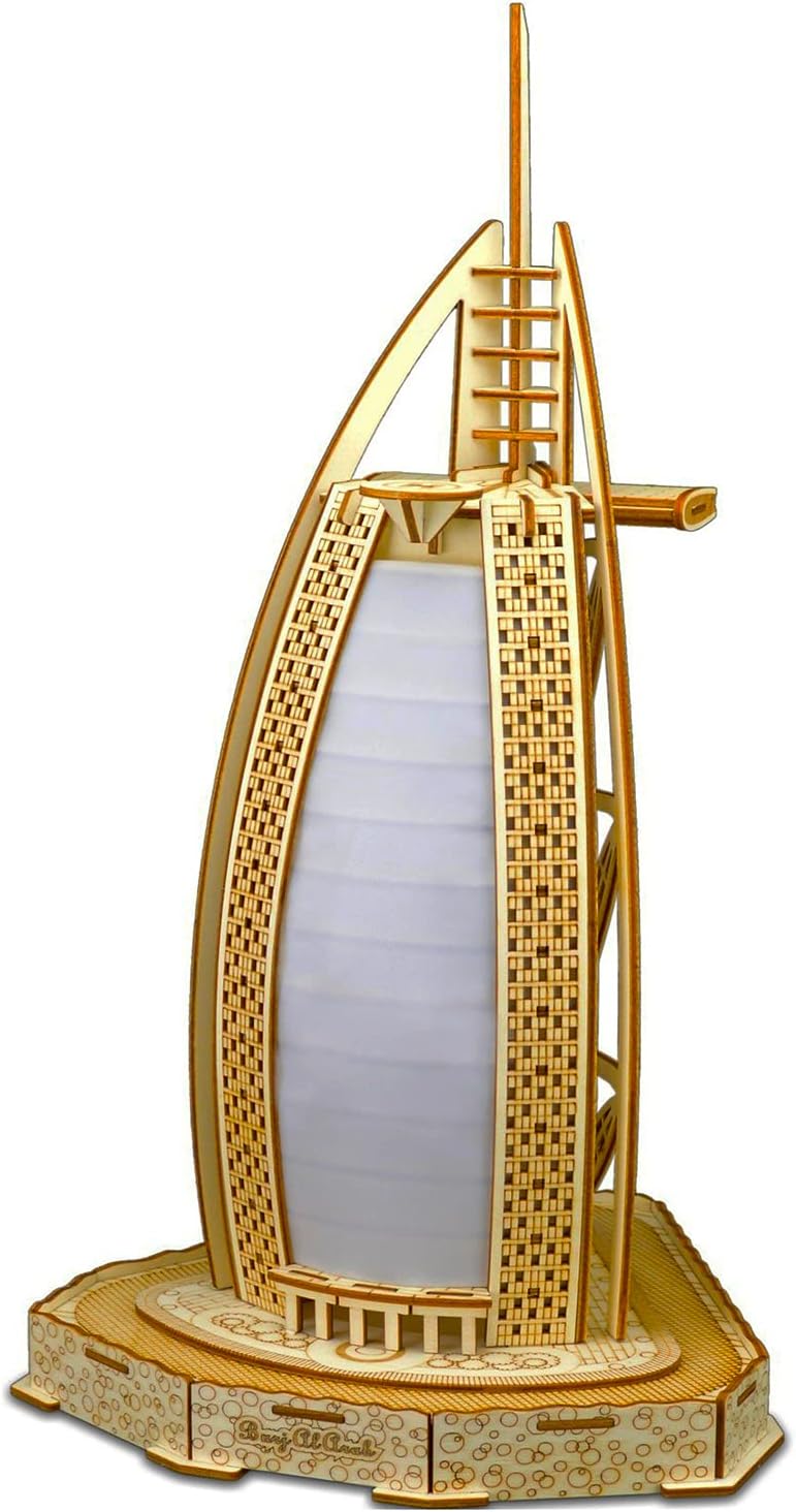 Burj Al Arab 3D Jigsaw Moveable Puzzle,Architecture Blocks Toy,Challenge for Adults,Assembly Wooden Home Decors Adult Craft Kits,Building Model Kits,Birthday Gift for Adults, (65 Pieces)