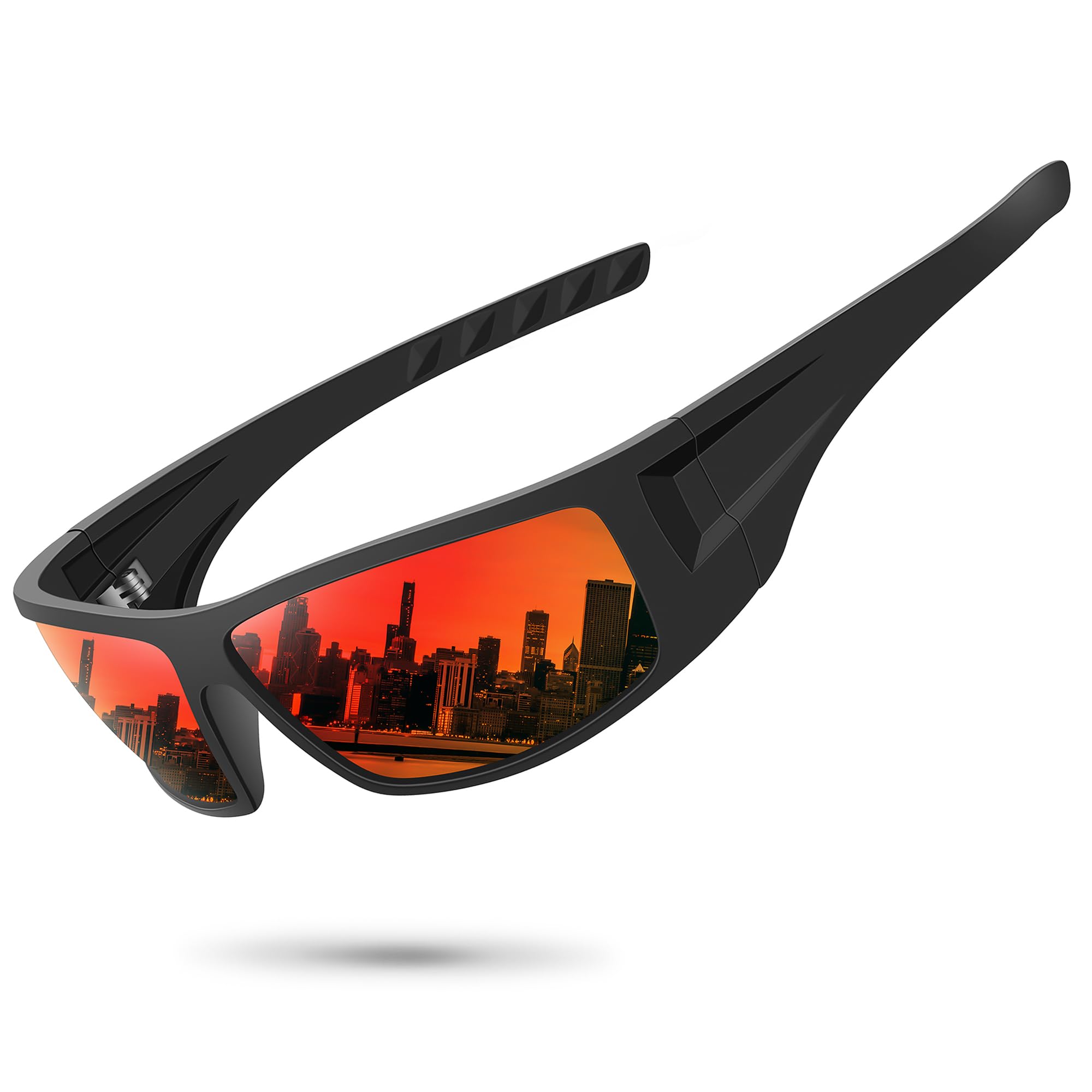 Photo 1 of Ofwin Polarized Sports Sunglasses for Men Women Unbreakable Frame Cycling Fishing Wrap Around Sunglasses UV400 Protection Black Frame/Red Mirror Lens