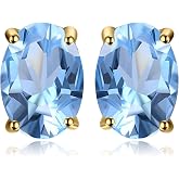 JewelryPalace Natural Garnet Peridot Amethyst Citrine Blue Topaz Birthstone Stud Earrings for Women, 14k Gold Plated 925 Sterling Silver Earrings for Women, Gemstones Jewelry Sets for Girls