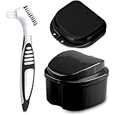 Denture Bath Case Cup with Denture Cleaner Brush & Retainer Holder Box, Complete Clean Care for Dentures, Clear Braces, Mouth