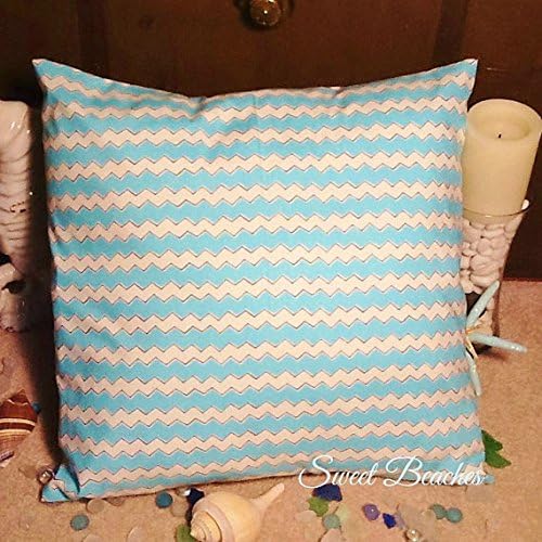 Aqua and Cream Print Beach Pillow Covers Ocean Seaside Cabana Resort Patio Decor