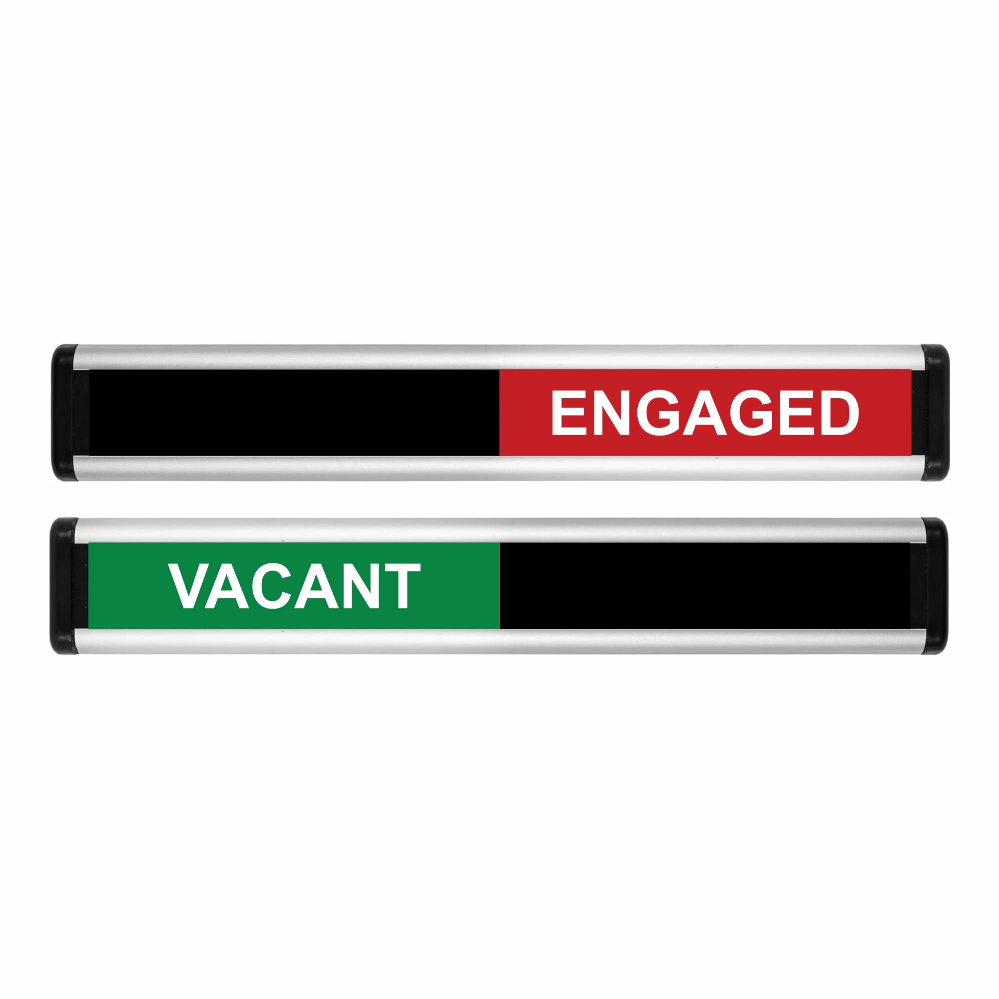 ViroDisplay® Vacant/Engaged Sliding Door Sign – Green/Red Edition – 214 x 40mm – Anodised Silver Profile with Black End Caps – Self-Adhesive Fixing
