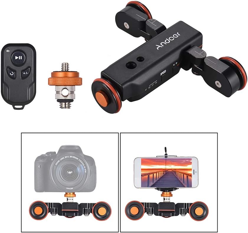 Andoer Camera Slider Dolly, Electric Slider Track, 3 Speeds, Upgraded Remote, Rechargeable Battery