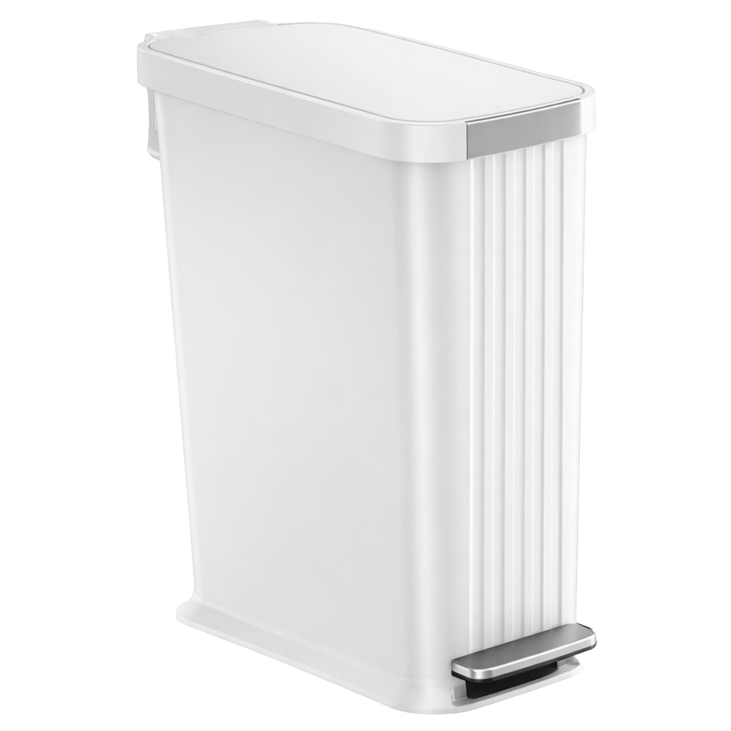 iTouchless SoftStep 50 L / 13.2 Gal Slim Step Pedal Kitchen Trash Can with Odor Filter, Durable Dent-Proof Construction and Stainless Steel Trim, Garbage Bin with Lid, Home Office, Chalk White Plastic