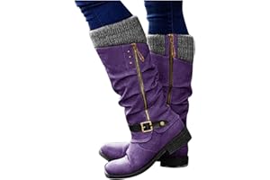 AODONG Boots For Women Warm Winter Boots With Heeled Pointed Toe Fashion Wedge Boots Pull on Mid-Calf Cowboy Boots Chunky