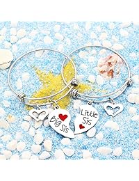 Hermana pulsera pulseras para Big Sister Little hermana colgantes de corazón doble colgante familia regalos, pack de 2