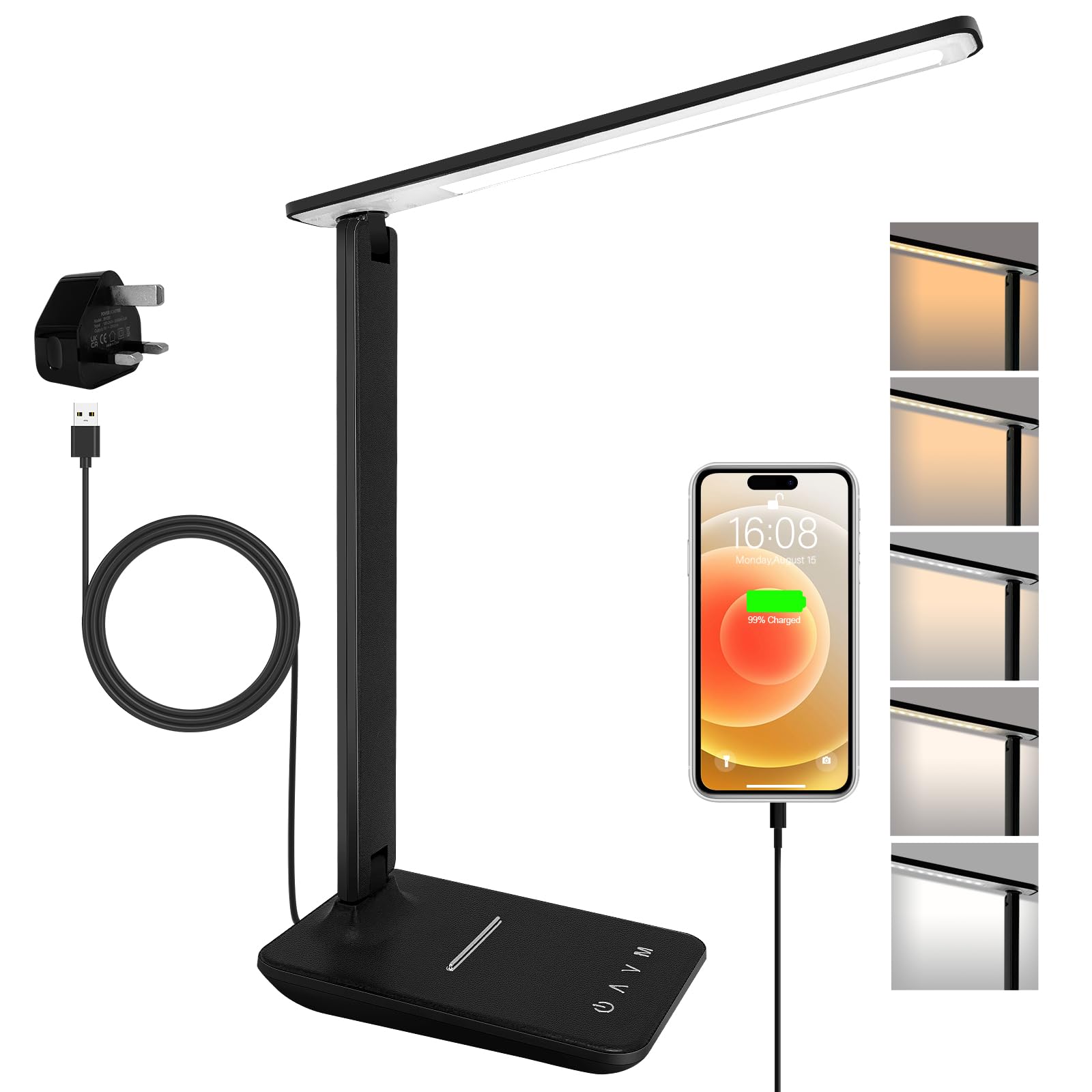 joyshie Desk Lamp Dimmable Led Table Lamp Reading Light with USB Charging Port, 5 Lighting Modes, Touch Control Desk Light, Foldable Nail Lamp for Studying Working Reading Office Bedside