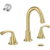 Phiestina 8 Inch 3 Hole 2 Handle Widespread Brushed Gold Bathroom Sink Faucet, Modern Bathroom Faucet with Metal Pop up Drain and Water Supply Lines, WFJC180-BG