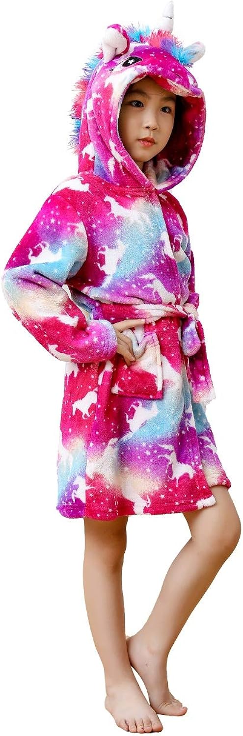 Unisex Children's Flannel Unicorn Bathrobes Hoodie Unicorns Gifts for Girls: Clothing
