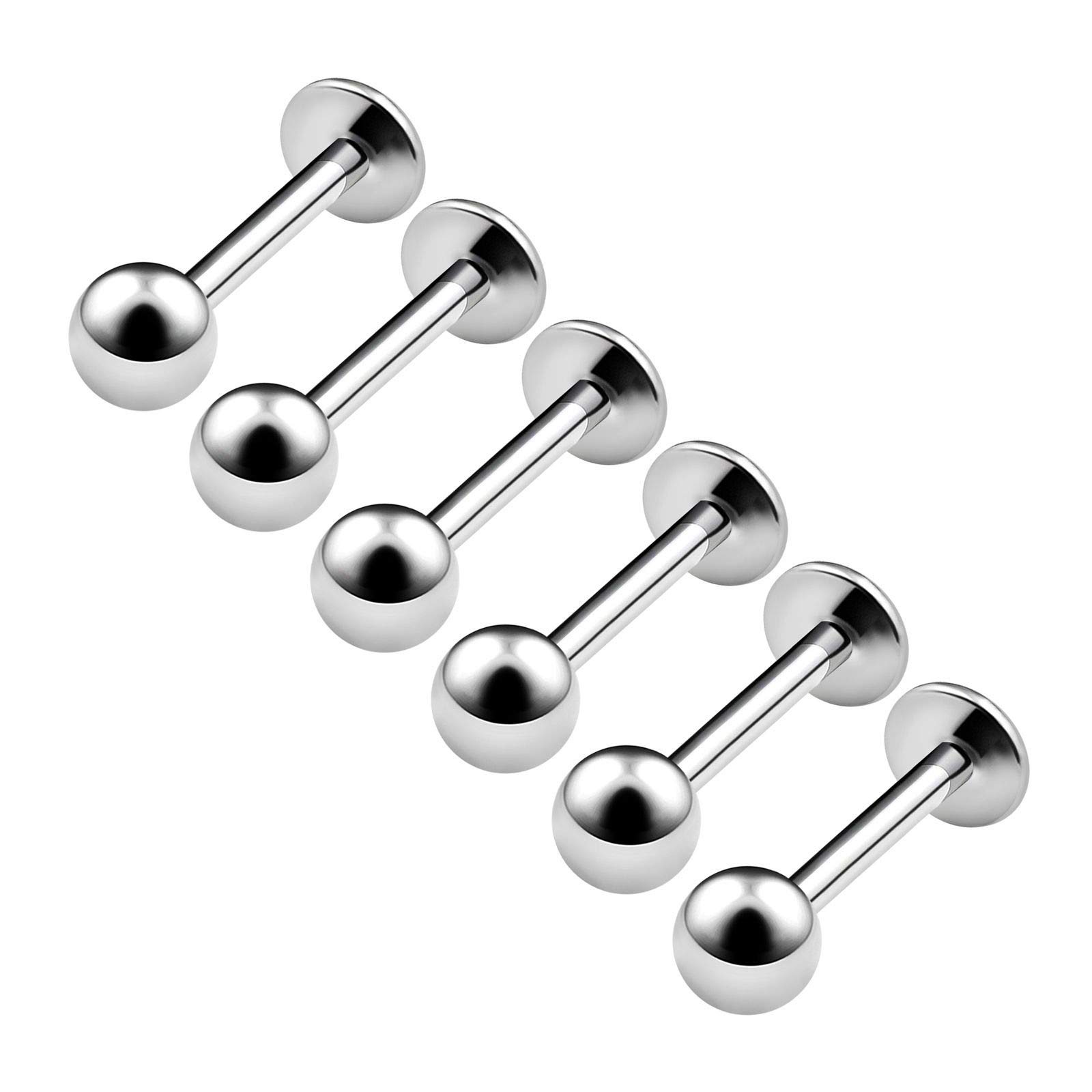 BanaVega 6PCS Stainless Steel Labret Lip Rings 18 Gauge 1/4 6mm 3mm Ball Monroe Cartilage Earrings Snakebites Piercing Jewellery 6417