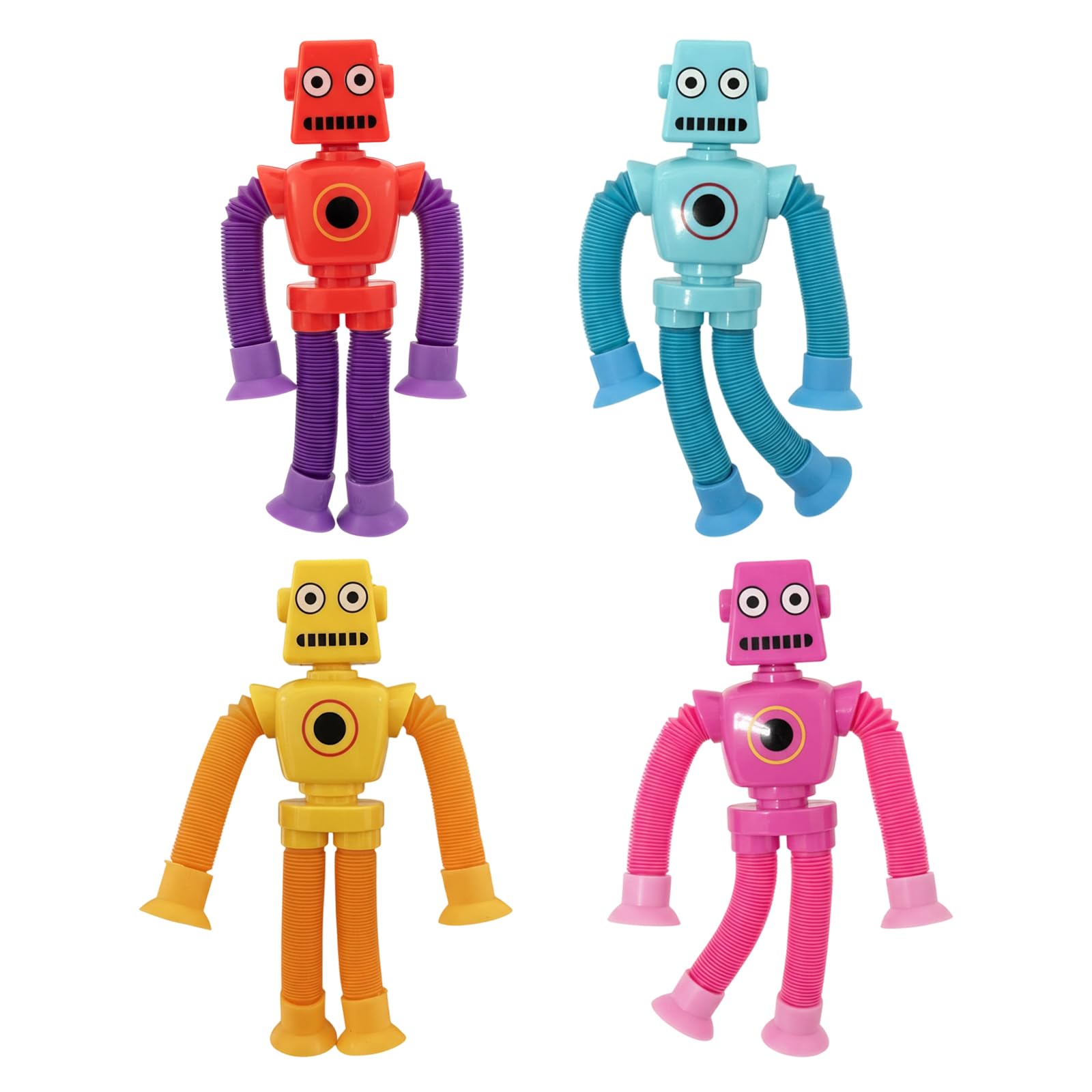Stretchy Toys 4 Pack, Pop Tubes Sensory Toys for Kids, Telescopic Suction Cup Fidget Toys for Autism and ADHD, Travel Entertainment and Classroom Activities, 17.5 x 16 cm Size