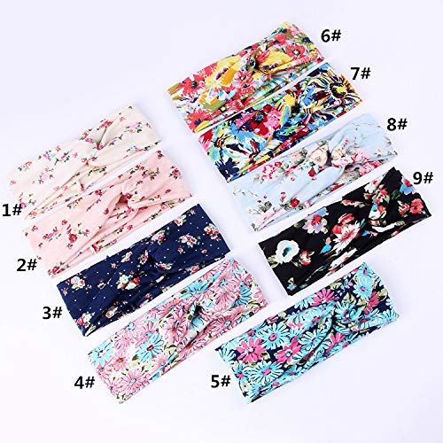 9 Pack Women's Boho Headbands for Women Girls Wide Bohemian Knotted Yoga Headband Head Wrap Hair Band Elastic Hair Band Accessories for girl(A)