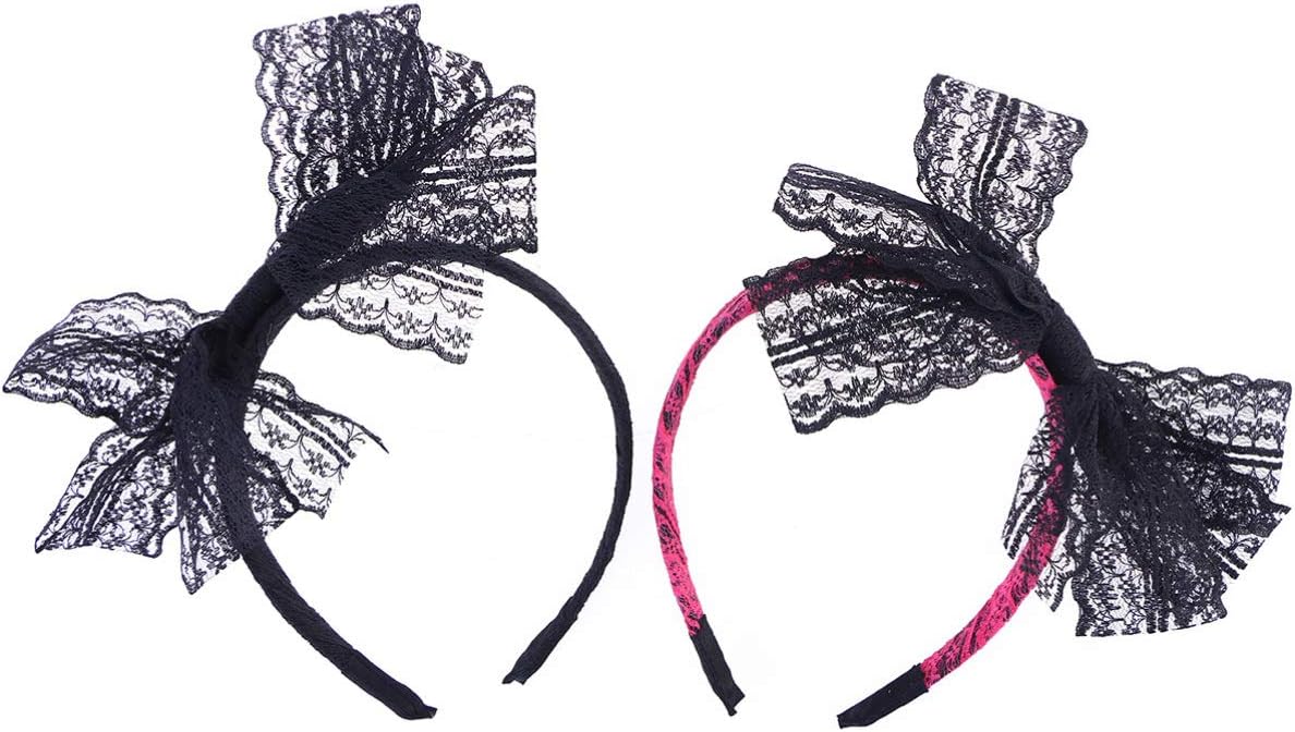 Frcolor Lace Bow Headband, 80's Party Lace Hair Band 80s Costumes Accessories, 2Pcs, As Shown, 2 Count (Pack of 1)