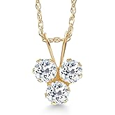 Gem Stone King 14K Yellow Gold White Topaz 3-Stone Pendant Necklace For Women (0.42 Cttw, Gemstone November Birthstone, Round 3MM, 18 Inch Chain)