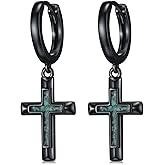 Cross Earrings 925 Sterling Silver Small Black/Silver Huggie Hoops Dangle Earrings Christian Jewelry Gifts for Women Men
