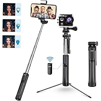 Mpow Selfie Stick Tripod, All in 1 Portable Extendable Selfie Stick with Bluetooth Remote & Fill Light, Compatible iPhone 11/11PRO/XS Max/XS/XR/X/8P/7P, Galaxy S20/S10/S9/S8 Gopro/Small Camera, Black