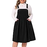 Agnes Orinda Plus Size Corduroy Pinafore Dress for Women Pleated Adjustable Strap Suspender Skirt Short Overall Dress